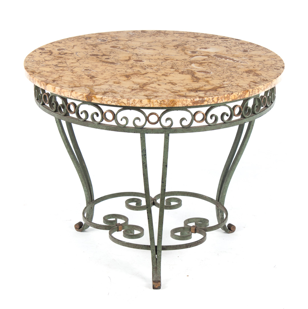 Appraisal: Italian wrought iron marble top side table in round scagliola