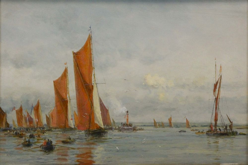 Appraisal: WYLLIE William Lionel Oil on Board Ships Near the Harbor