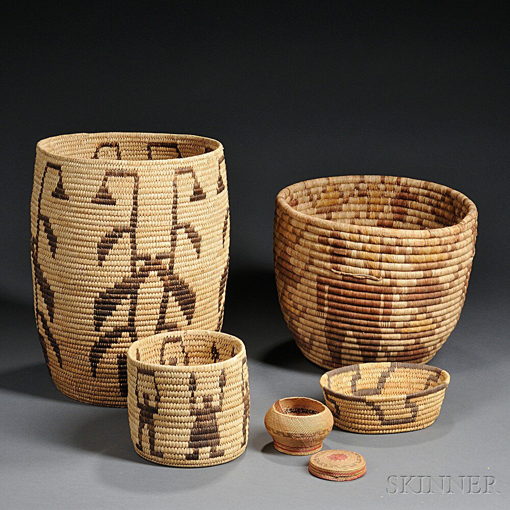 Appraisal: Five American Indian Baskets three from the Tohono O'odham a