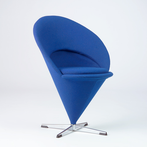 Appraisal: Verner Panton Cone chair reupholstered in blue fabric on chrome