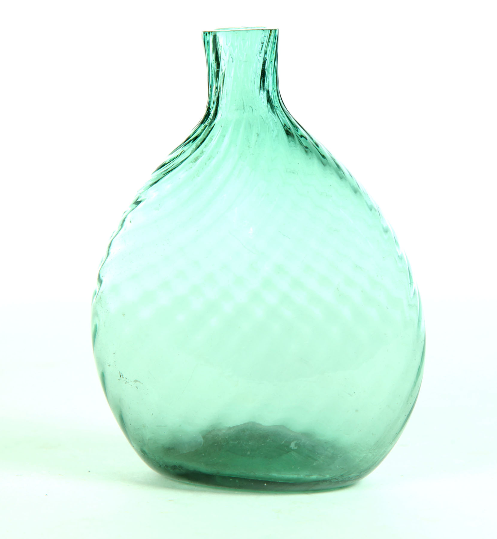 Appraisal: AQUA BLOWN GLASS FLASK Zanesville Ohio nd quarter- th century