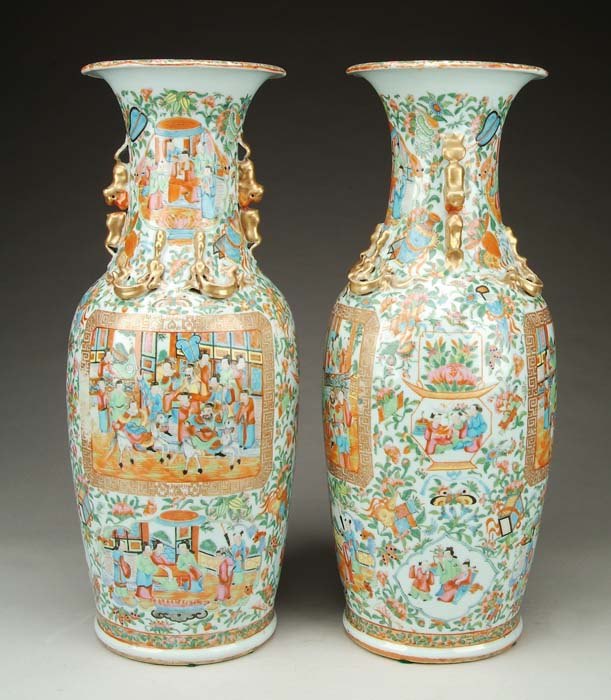 Appraisal: FINE PAIR OF ORIENTAL EXPORT LARGE VASES Flaring ruffled edge