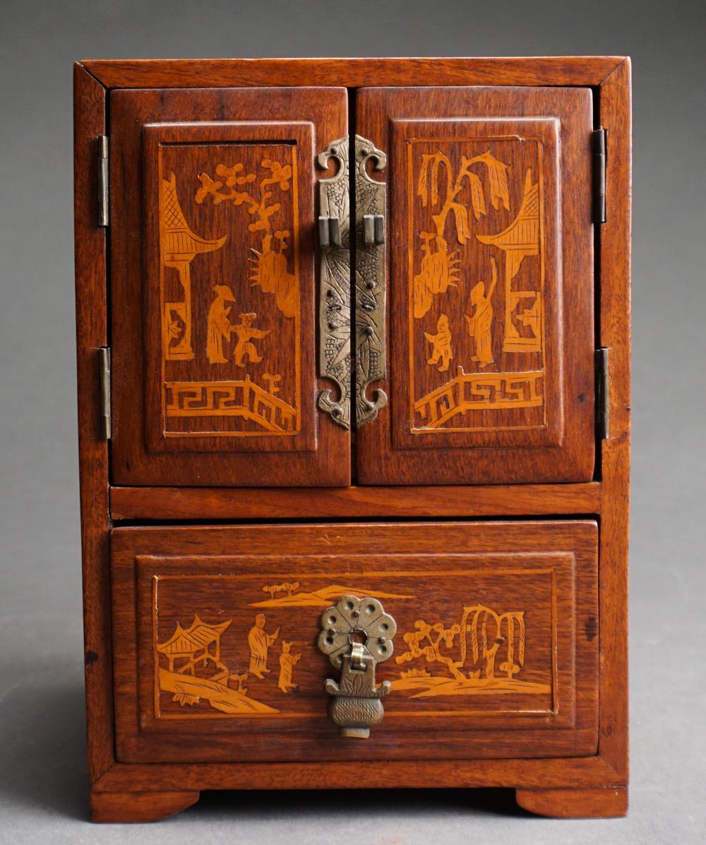 Appraisal: Chinese Brass Mounted Inlaid Rosewood Miniature Wardrobe x x in