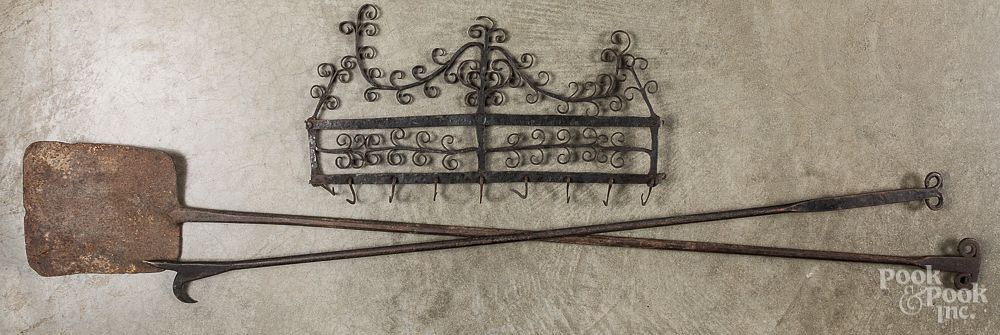 Appraisal: Wrought iron peel etc Wrought iron peel dated together with