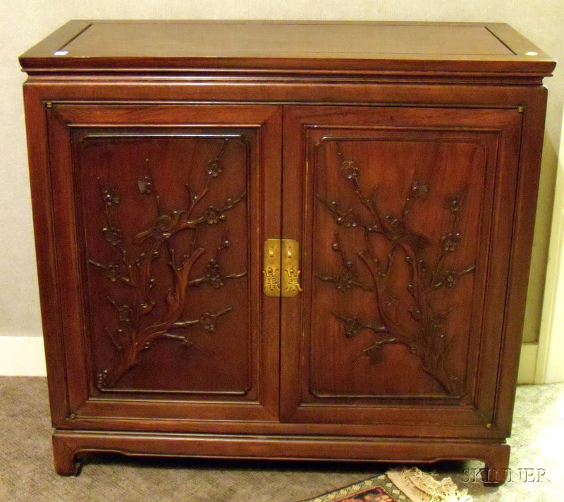 Appraisal: Asian Carved Hardwood Two-Door Side Cabinet