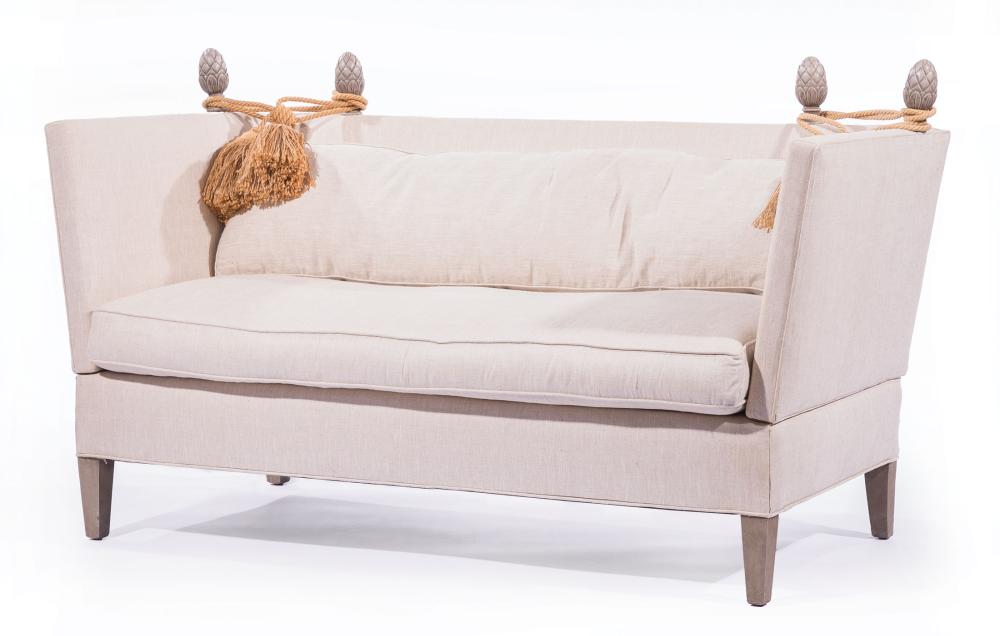 Appraisal: Contemporary Knole Drop Arm Sofa th c drop sides pineapple