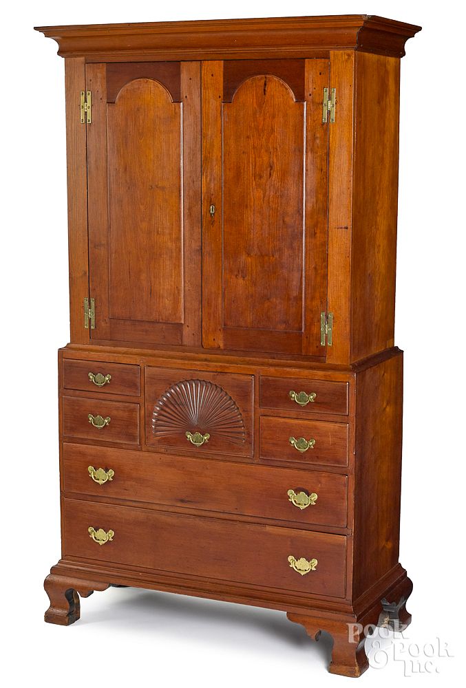 Appraisal: New York Chippendale cherry linen press New York Chippendale cherry