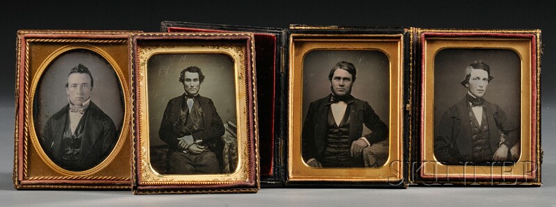 Appraisal: Four Quarter Plate Daguerreotype Portraits of Young Men in original