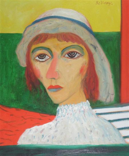 Appraisal: JOHN BELLANY SCOTTISH B WOMAN WITH A BONNET Signed oil