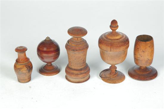 Appraisal: FIVE TREEN ITEMS American nd half- th century mixed woods