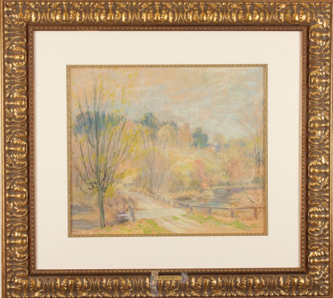 Appraisal: Pastel landscape x estate stamp lower right short artist biography