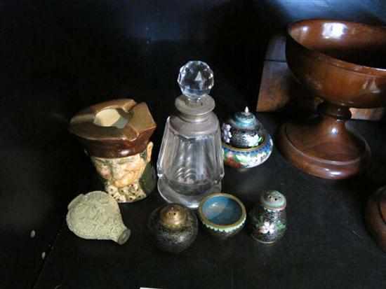 Appraisal: SMALL GROUP INCLUDING CLOISONNE TOBY ASH TRAY SILVER MOUNTED BOTTLE