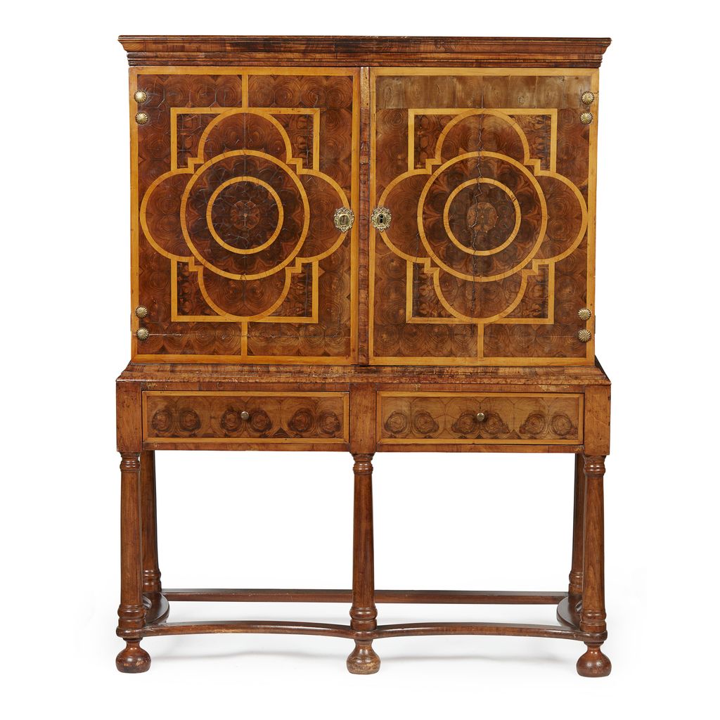 Appraisal: WILLIAM AND MARY OYSTER VENEERED CABINET ON STAND LATE TH