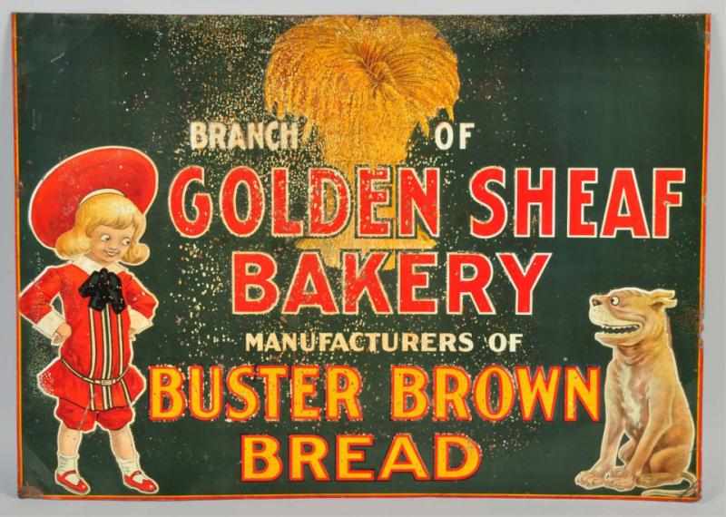 Appraisal: Embossed Tin Buster Brown Bread Sign Description Great image of