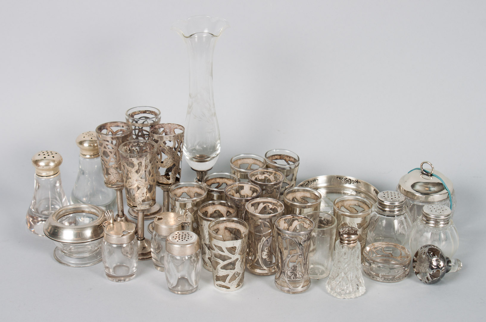 Appraisal: Group of silver mounted glass table articles comprising items including