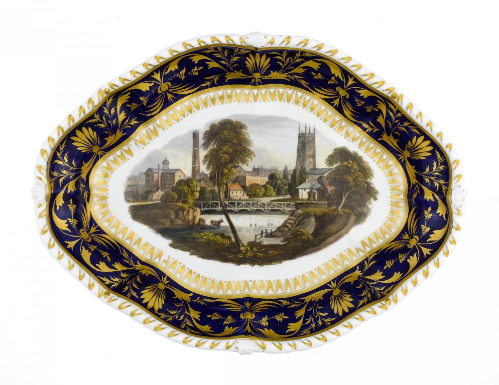 Appraisal: A DERBY SHAPED OVAL COBALT GROUND DESSERT DISH painted possibly