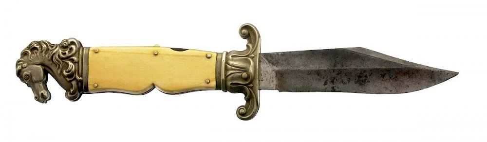 Appraisal: Large Folding English Horse-Head Pommel Bowie Knife by Joseph Rogers