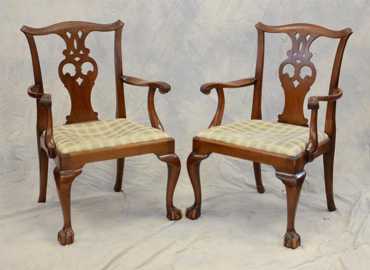 Appraisal: Pr reproduction mahogany Chippendale style armchairs SK makers mark inventory