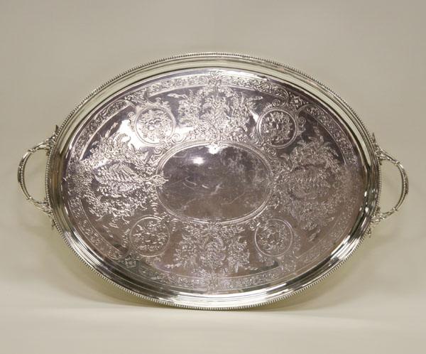 Appraisal: Victorian Barnard and Sons sterling silver tray acanthus form handles