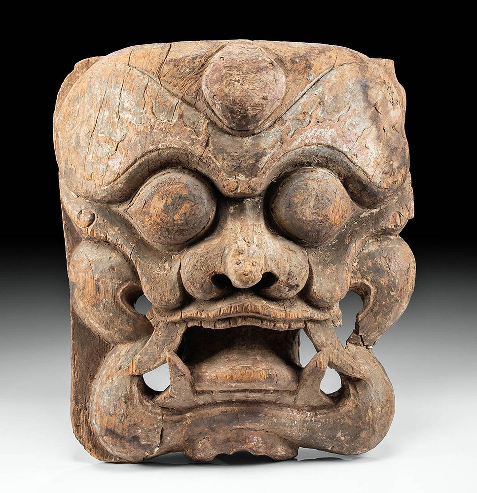 Appraisal: th C Chinese Qing Wood Carving of a Fierce Deity