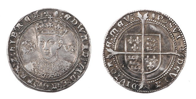 Appraisal: A EDWARD VI SIXPENCE mm Tun Dig On Rev otherwise