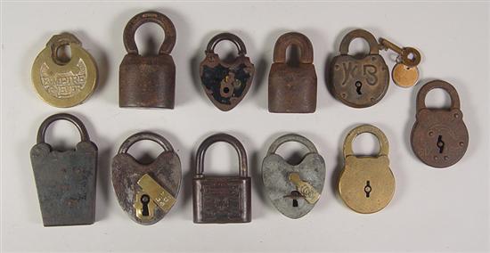 Appraisal: Early Brass and or Iron Padlocks Eleven pieces Some with