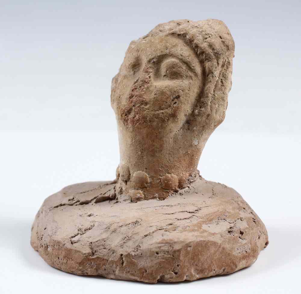 Appraisal: ANCIENT CLAY HEAD - Terra Cotta Head of Woman with