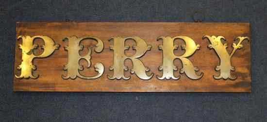 Appraisal: An early Victorian brass mounted hardwood 'Perry' sign x ins