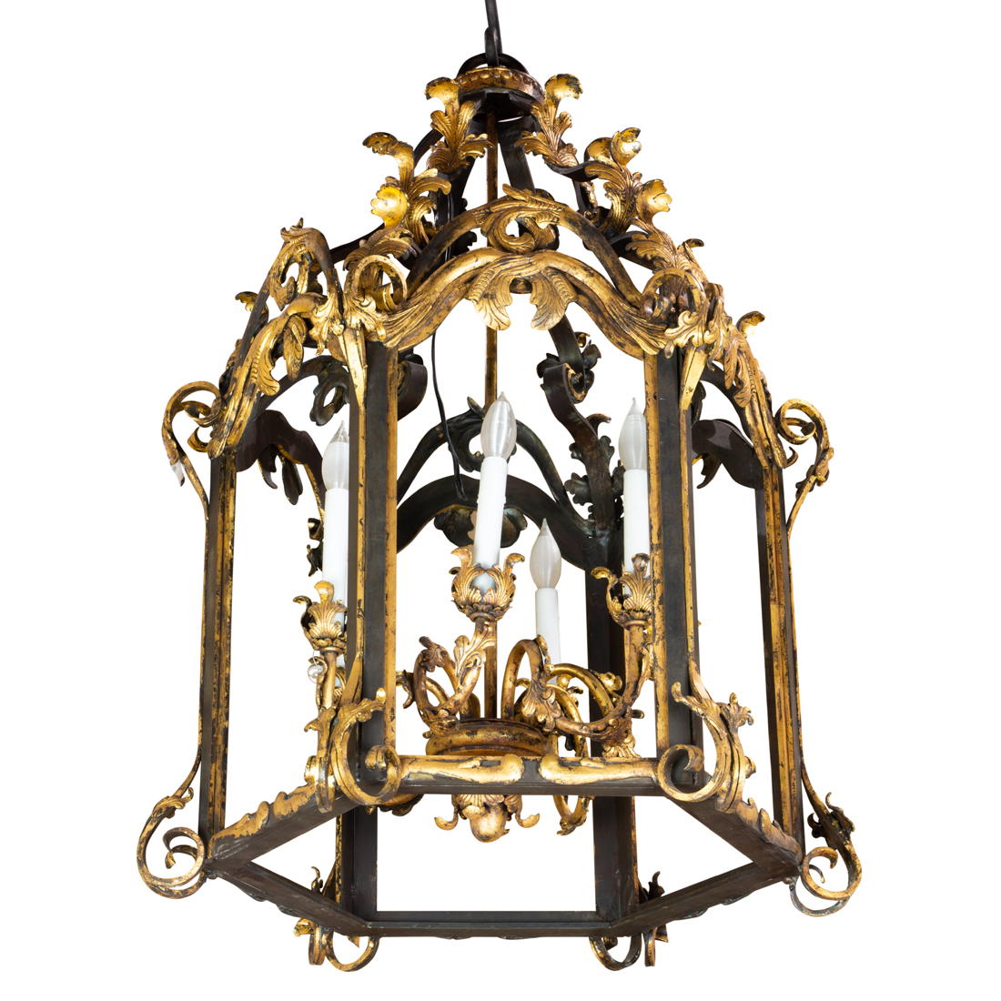 Appraisal: A CAST IRON AND GILT DECORATED HANGING LANTERN A cast