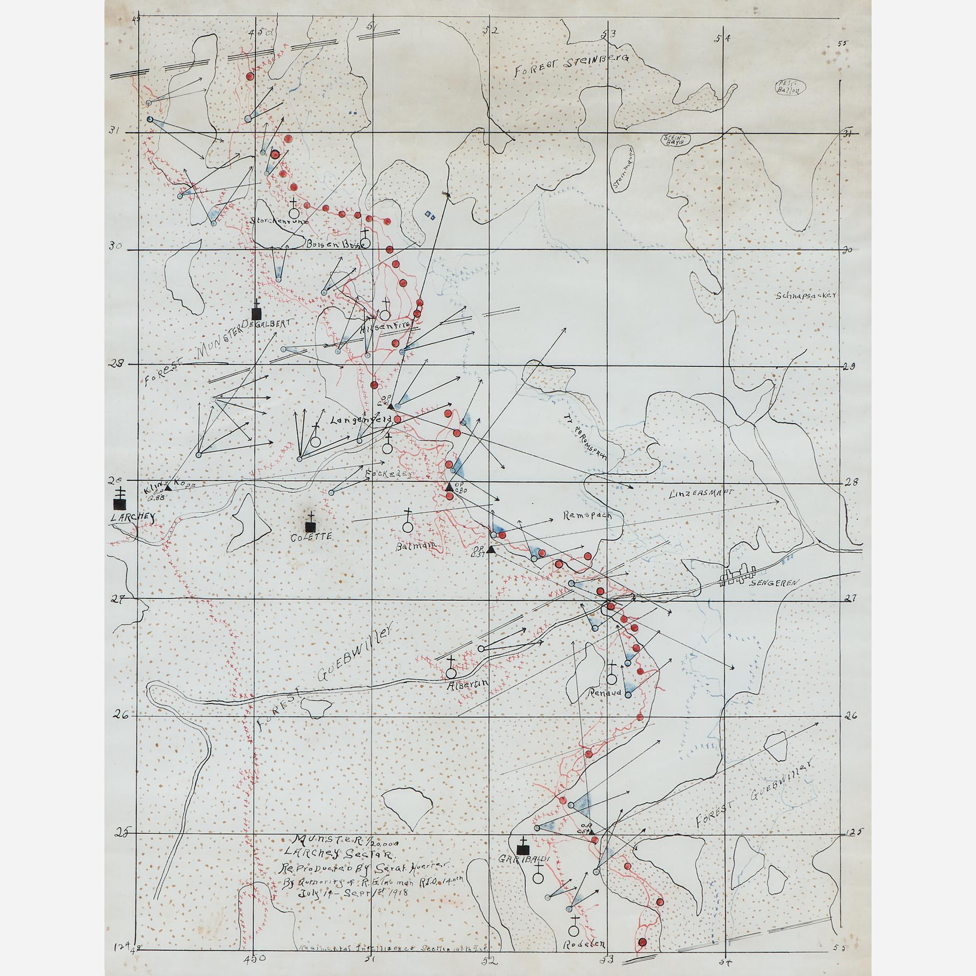 Appraisal: HAND-DRAWN WWI FIELD MAP LARCHEY SECTION A World War I