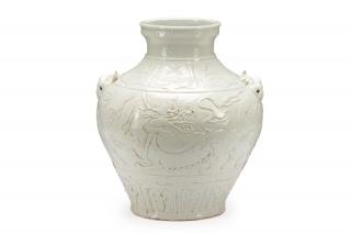 Appraisal: Dehua Porcelain Pot w Calligraphy Tiger Handles Chinese th century