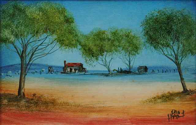 Appraisal: Pro Hart Australian - Bush Hut signed titled verso oils