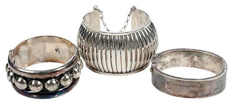 Appraisal: Three Sterling Silver Bracelets domed cuff stamped Douglas Sterling Navajo