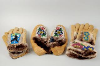 Appraisal: Inuit Moose Hide Beaded Gloves Slippers One pair Inuit moose