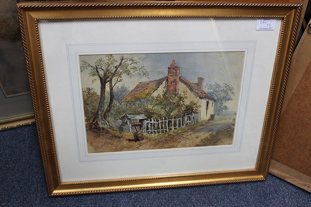 Appraisal: CIRCLE OF DAVID COX A Farmyard with seated figure dog