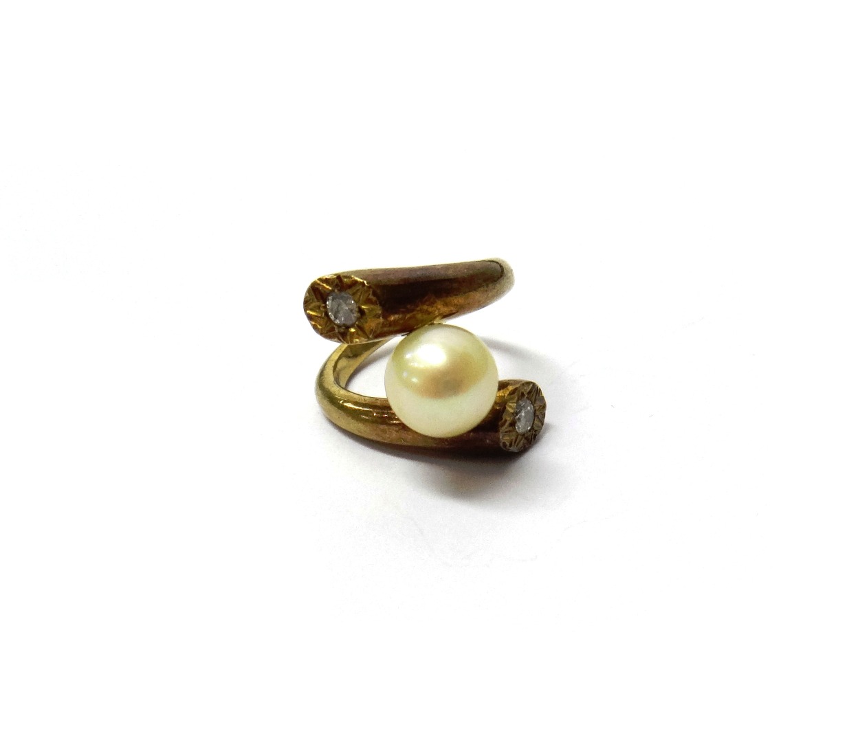 Appraisal: A cultured pearl and diamond set ring mounted with the