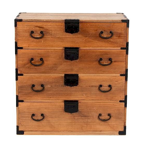 Appraisal: A Campaign Style Pine Chest of Drawers Height x width