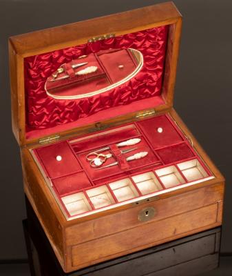 Appraisal: A late th Century mahogany sewing box the hinged cover