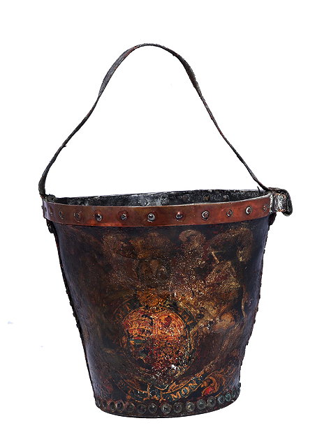 Appraisal: AN TH CENTURY STUDDED LEATHER FIRE BUCKET with a strap