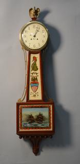 Appraisal: Chelsea banjo clock with reverse painted tablets of USS Constitution