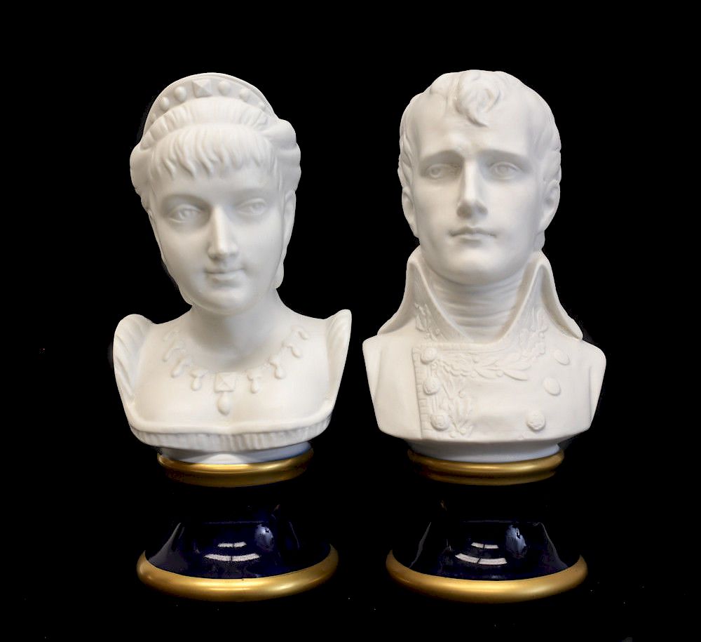 Appraisal: Pair Porcelain Bust Napoleon Josephine A pair of bisque bust