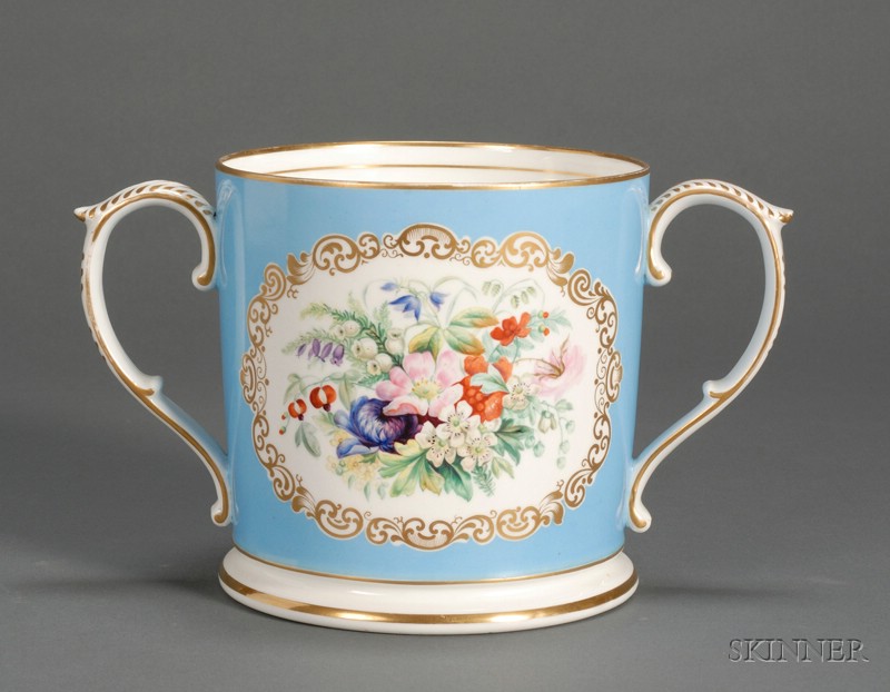 Appraisal: Grainger Co Worcester Porcelain Two-Handled Cup England c scrolled handles