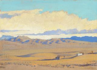 Appraisal: MAYNARD DIXON - Lonesome Camp oil on canvas laid on