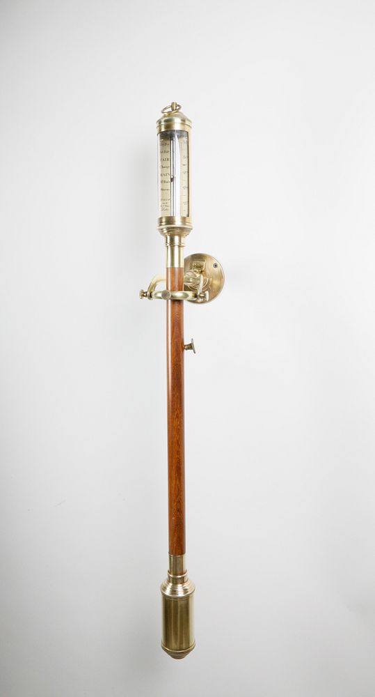 Appraisal: Portuguese Brass and Teak Wood Stick Barometer Portuguese Brass and