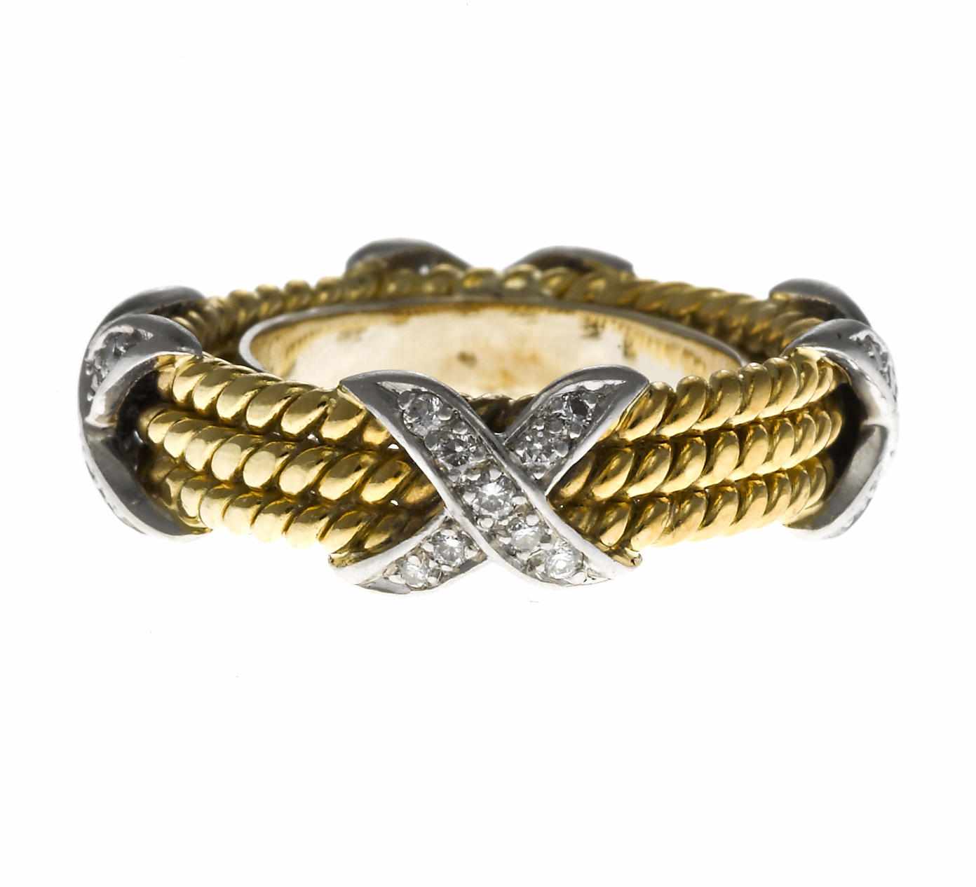 Appraisal: A diamond three-row rope ''x'' motif ring Jean Schlumberger Tiffany