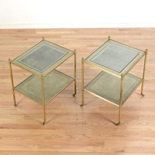 Appraisal: Pair Bagues style shagreen brass side tables Pair Bagues style