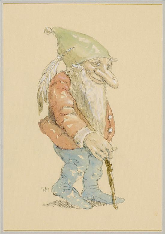 Appraisal: Werner Wildner Tennessee German - GNOME graphite and watercolor framed