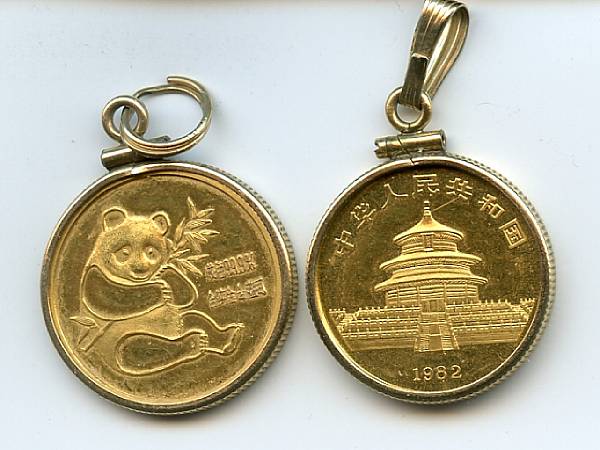 Appraisal: China Yuan oz Pandas cf KM both bezel mounted but