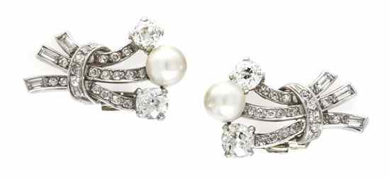 Appraisal: A Pair of Art Deco Platinum Natural Pearl and Diamond