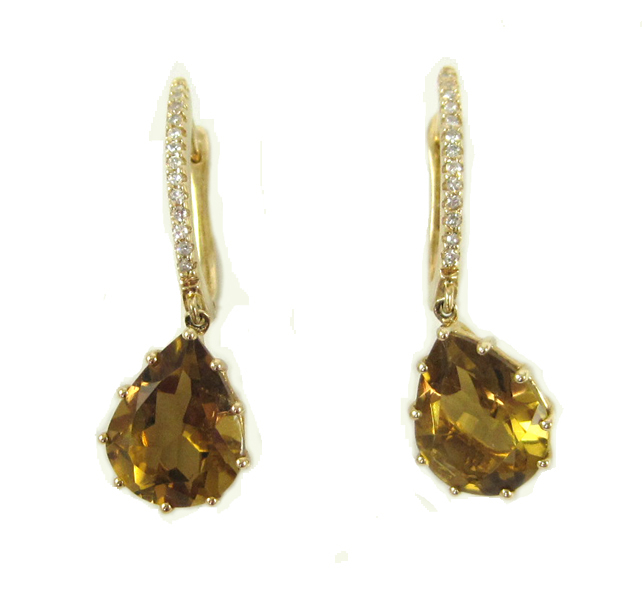 Appraisal: PAIR OF CITRINE AND DIAMOND EARRINGS each k yellow gold